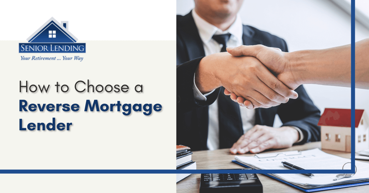 graphic titled "how to choose a reverse mortgage lender" with a picture of two people shaking hands