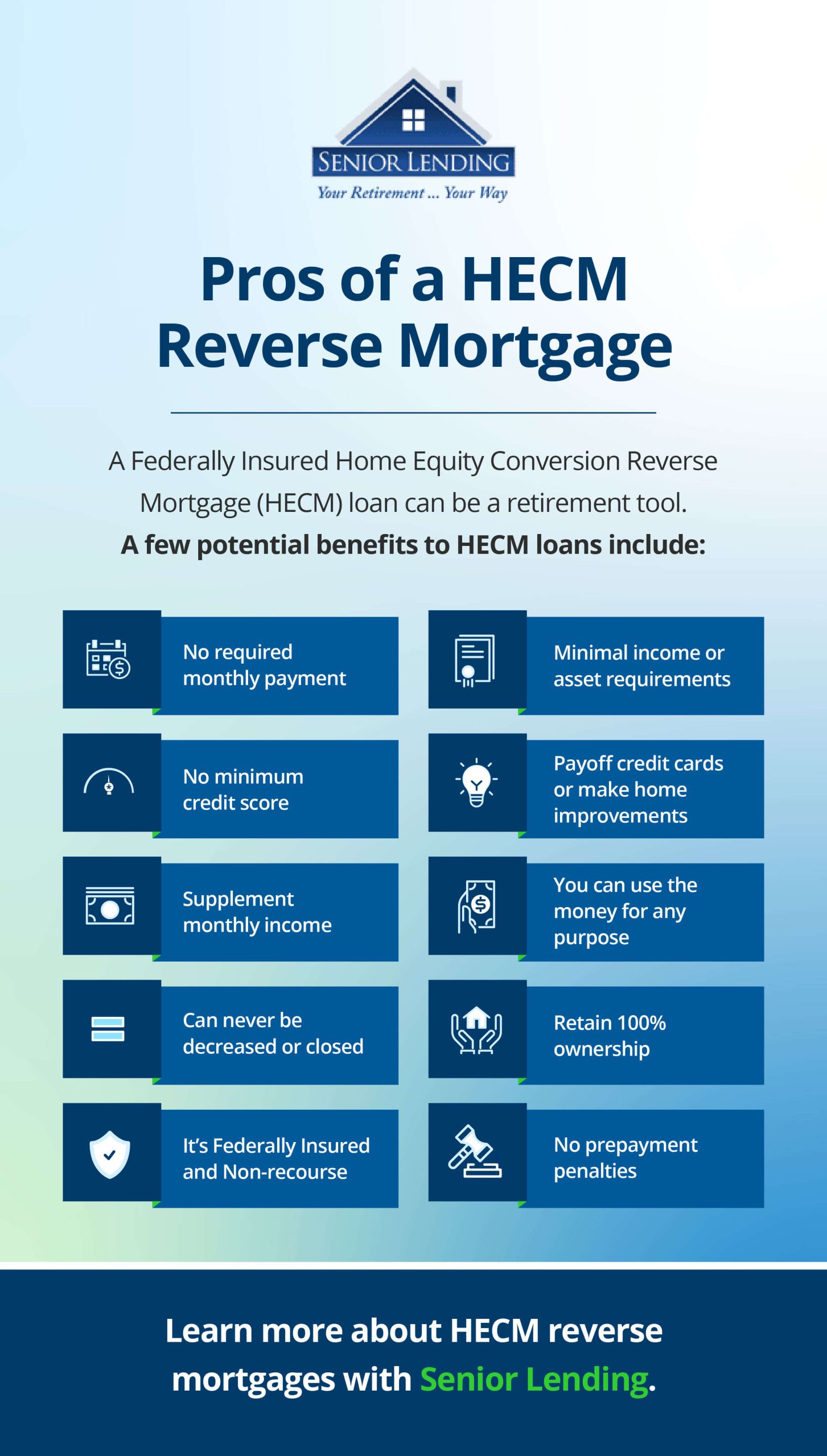 a poster explaining the pros of a hecm reverse mortgage