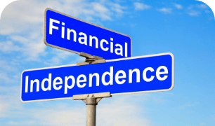 a blue sign that says financial independence on it