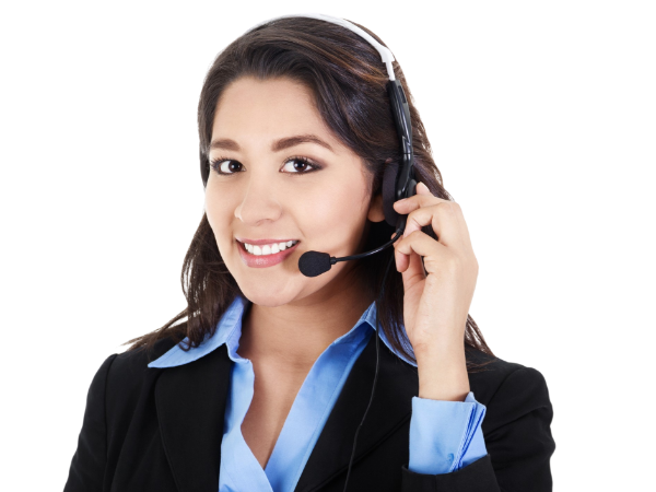 a woman wearing a headset is smiling for the camera